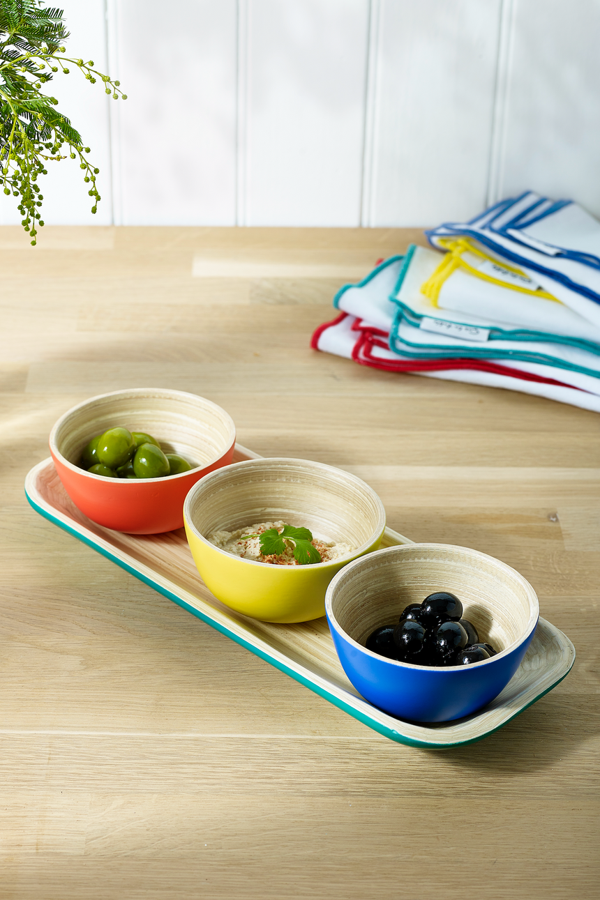 Sur La Table Colour Me Happy Bamboo Dip Bowls & Tray Set