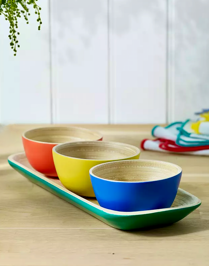 Sur La Table Colour Me Happy Bamboo Dip Bowls & Tray Set