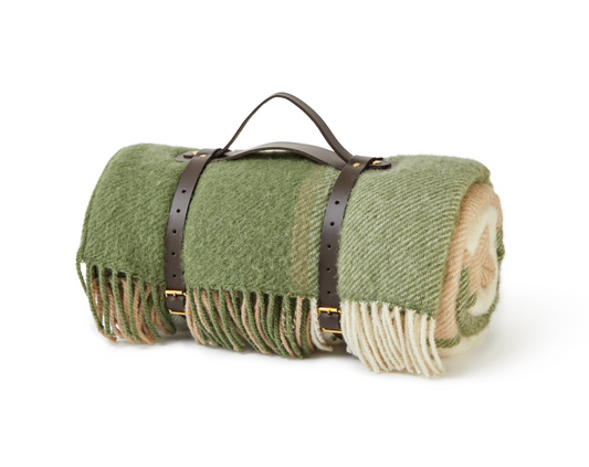 Tweedmill Polo Pure Wool Knitted Picnic Blanket, Block Check Olive