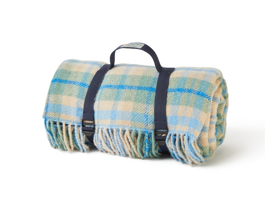 Tweedmill Polo Pure Wool Knitted Picnic Blanket, Cottage Blue