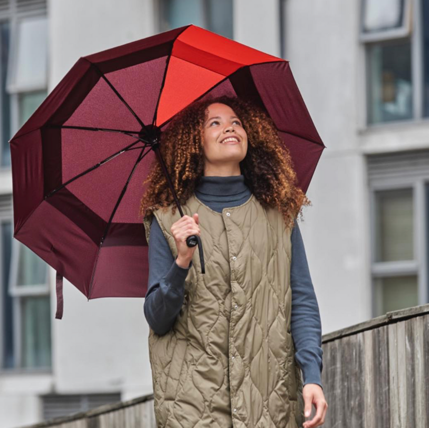 Roka London Waterloo Sustainable Umbrella, Plum & Cranberry