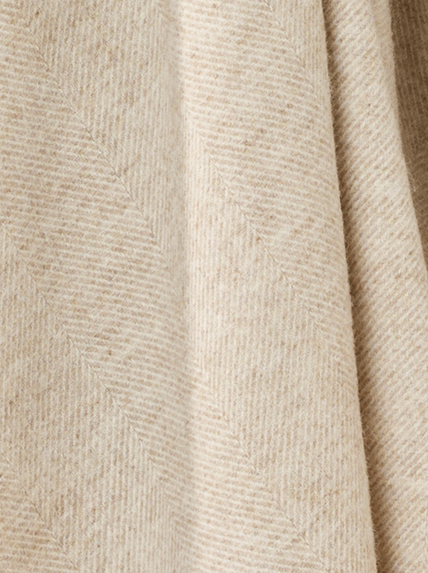 Bronte By Moon Herringbone Shetland Wool Throw, Natural