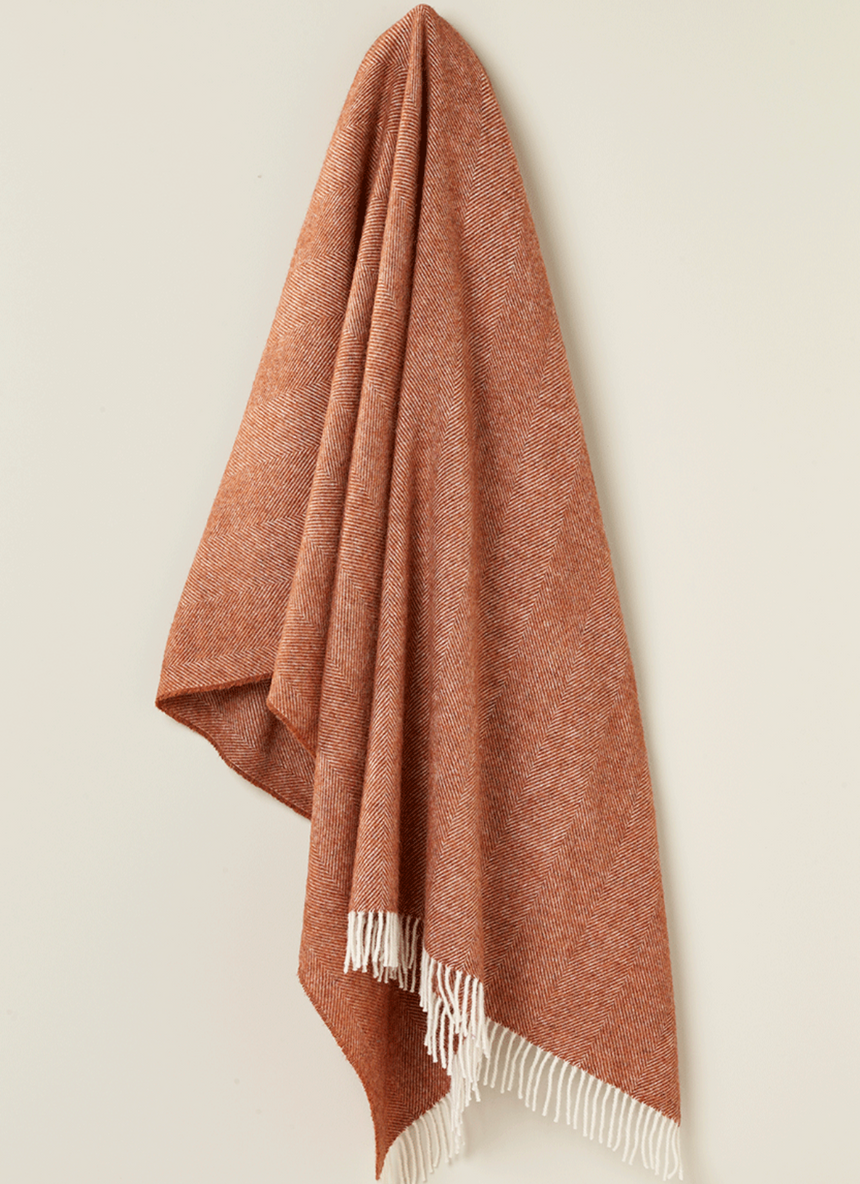 Bronte By Moon Herringbone Merino Wool Throw, Rust