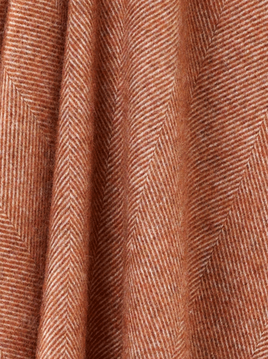 Bronte By Moon Herringbone Merino Wool Throw, Rust