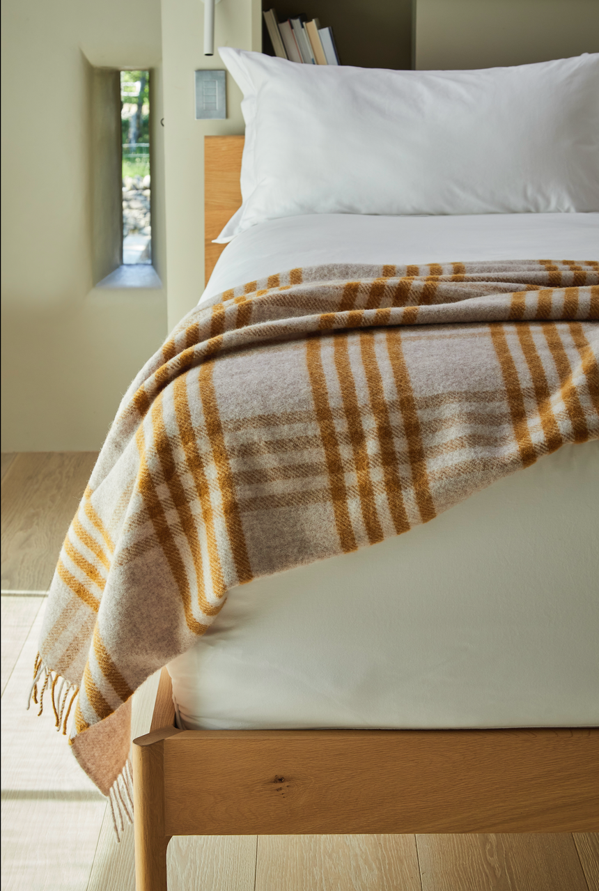 Tweedmill Hex Check Pure New Wool Throw, English Mustard