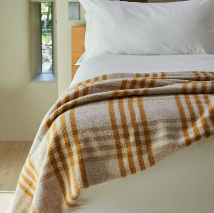 Tweedmill Hex Check Pure New Wool Throw, English Mustard