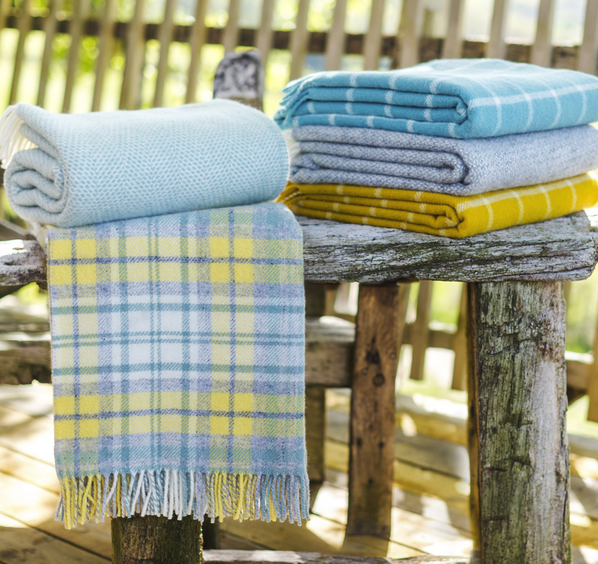 Tweedmill Cottage Check Pure New Wool Throw, Ocean