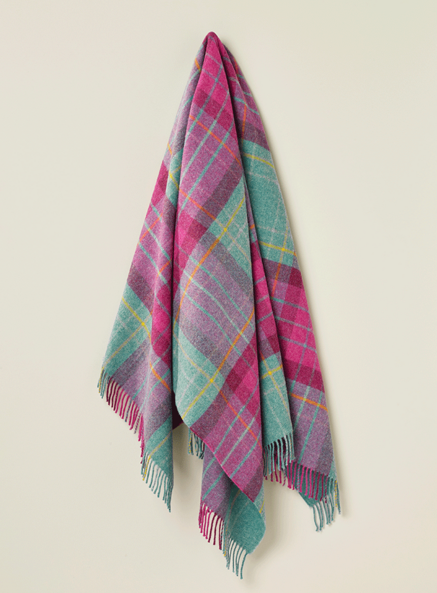 Bronte By Moon Saltburn Shetland Wool Throw, Cerise & Mint