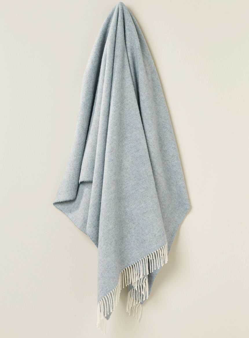 Bronte By Moon Herringbone Shetland Wool Throw, Duck Egg Blue