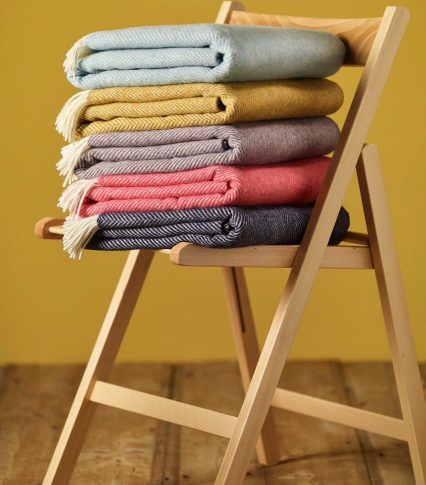 Bronte By Moon Herringbone Pure New Wool Throw, Blueberry
