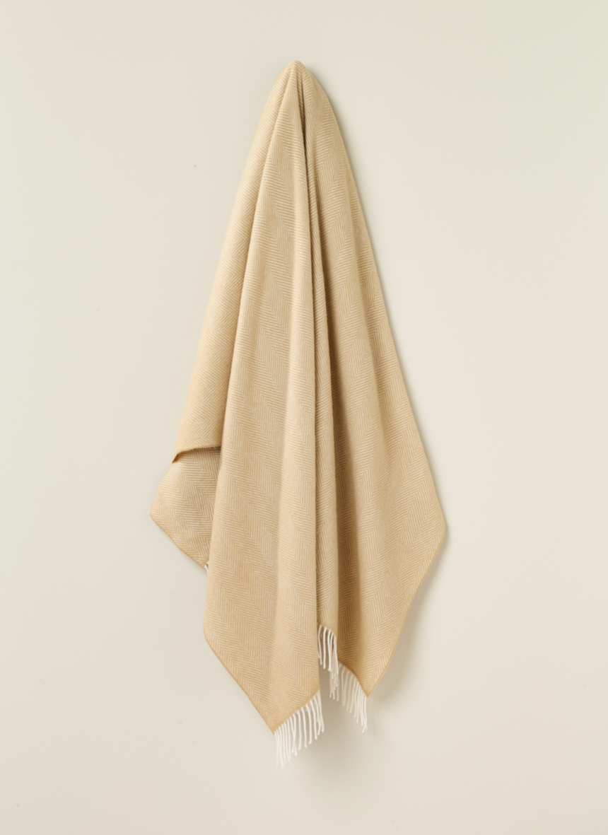 Bronte By Moon Herringbone Merino Wool Throw, Natural