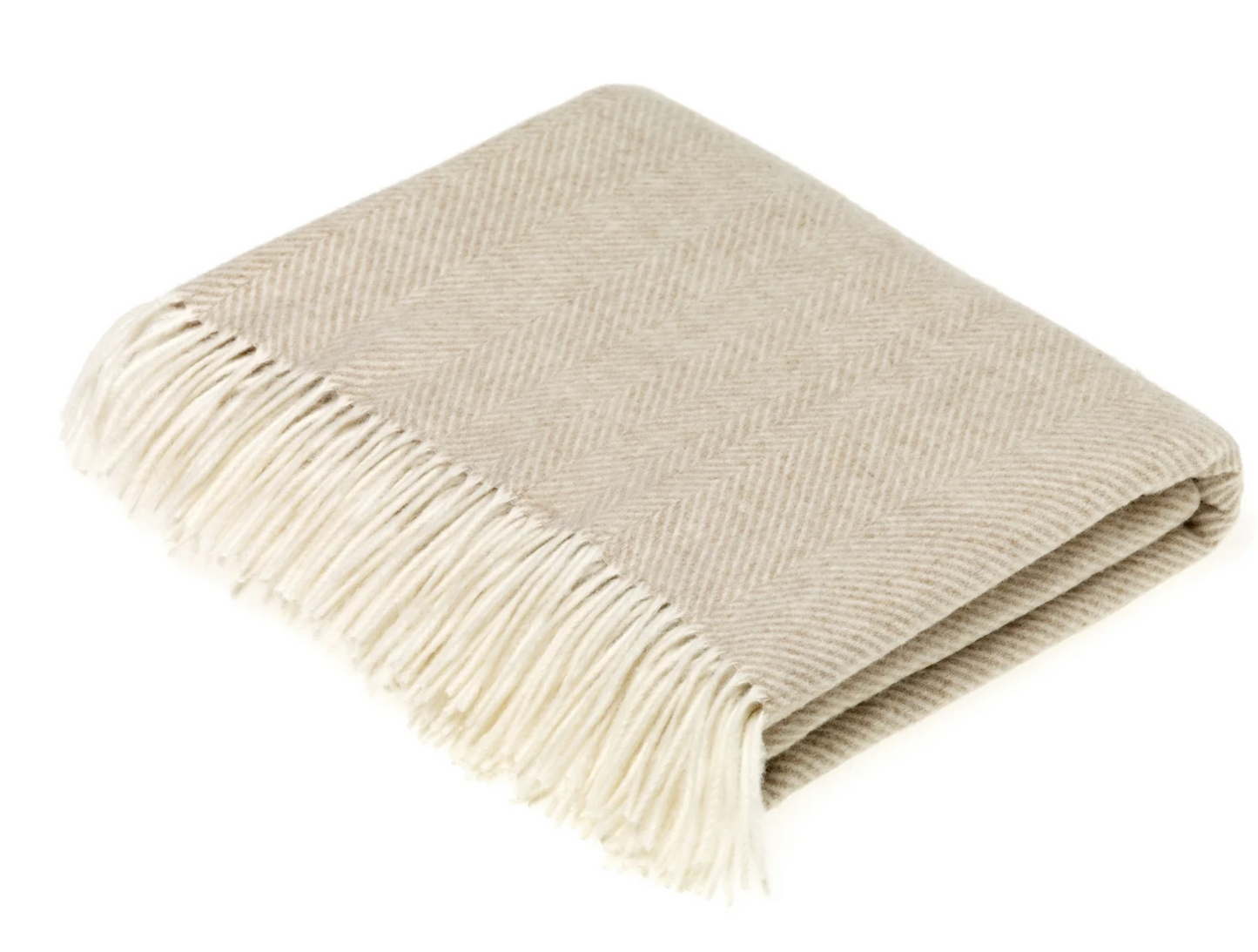 Bronte By Moon Herringbone Merino Wool Throw, Beige