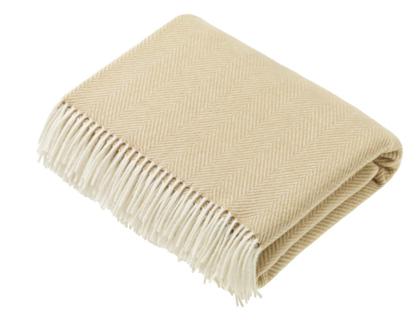 Bronte By Moon Herringbone Merino Wool Throw, Natural