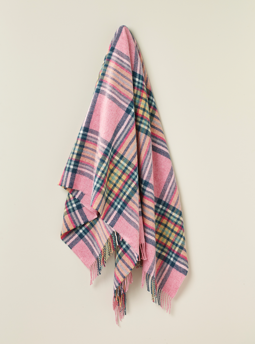 Bronte By Moon St Ives Shetland Wool Throw, Pink