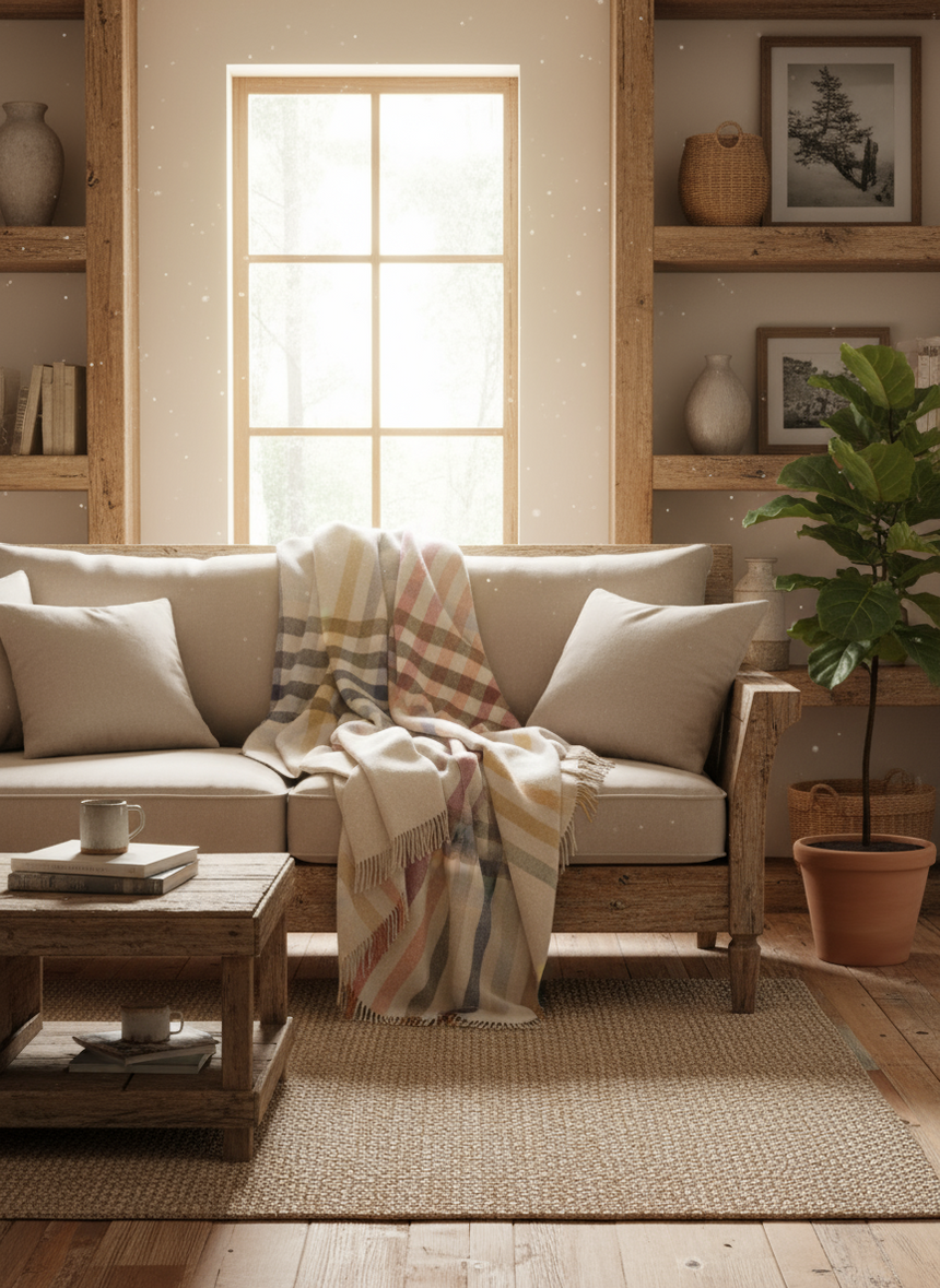 Bronte By Moon Henley Merino Wool Throw, Beige