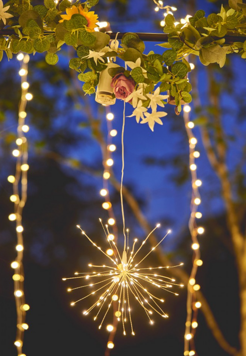 Hanging Starburst LED Fairy Light Silver (Battery Operated)