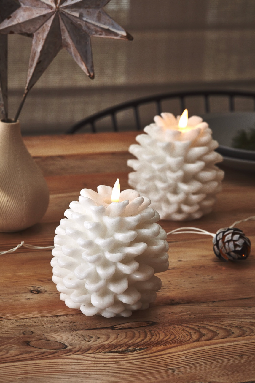 LED Pinecone Candle, White