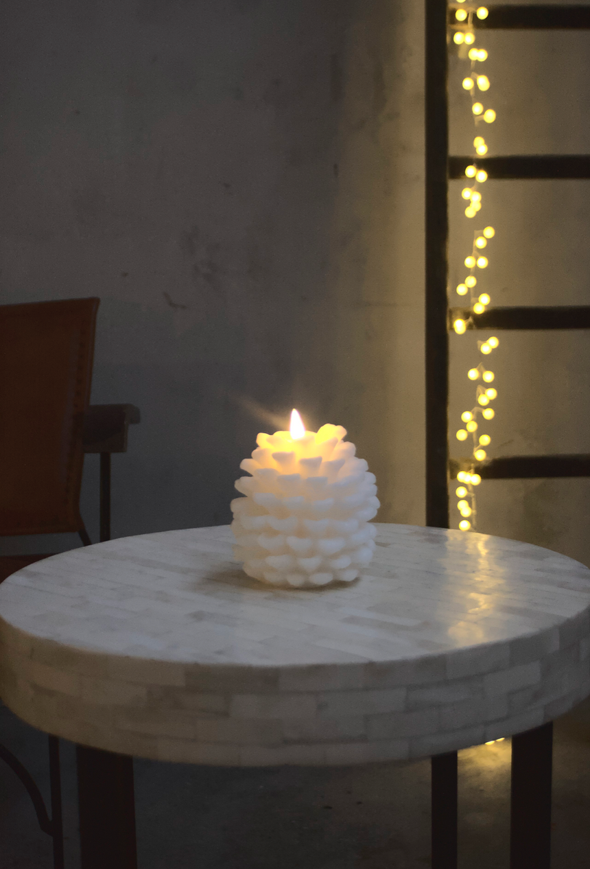 LED Pinecone Candle, White