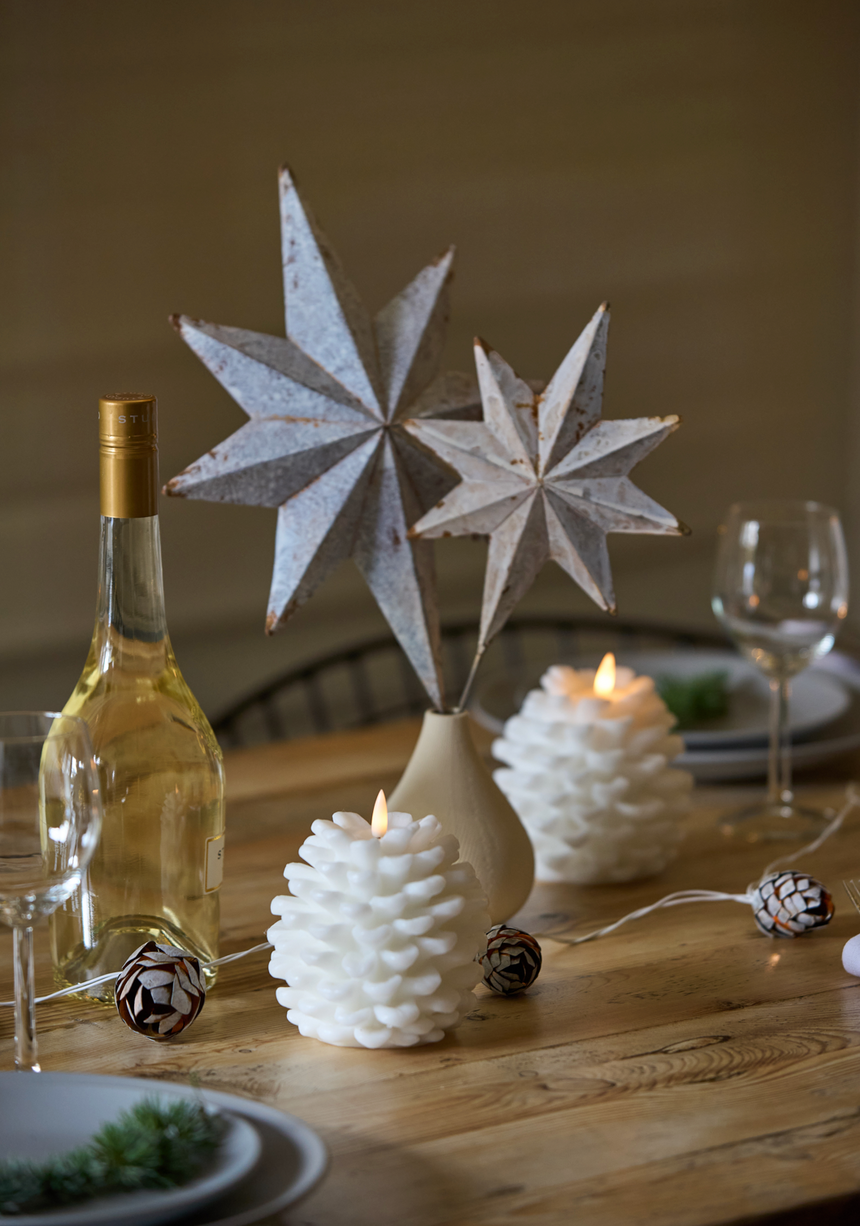 LED Pinecone Candle, White