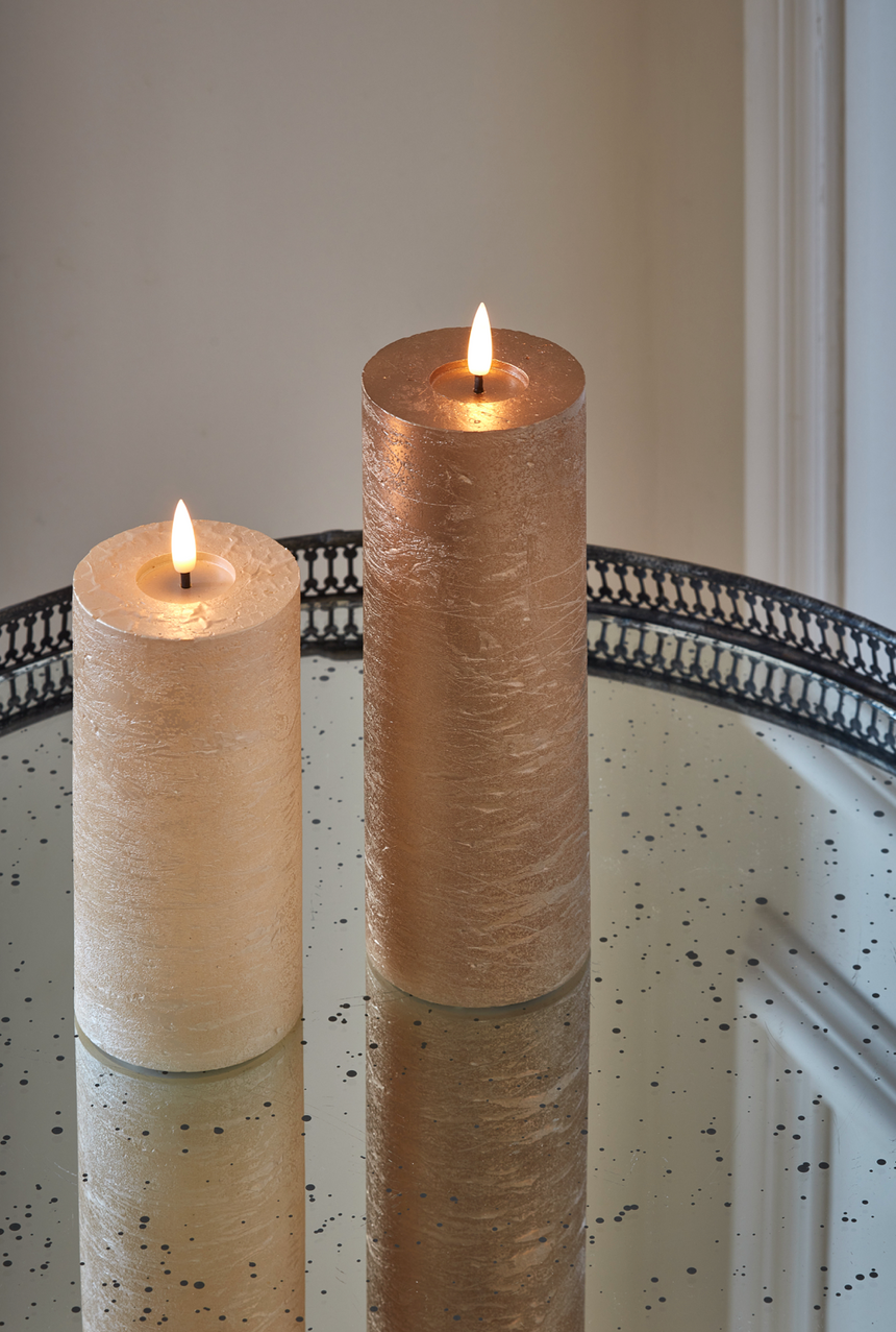 LED Pillar Metallic Candles Dark Champagne ( Set Of 2)