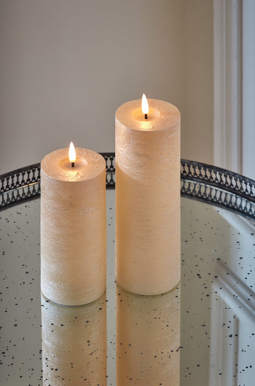 LED Pillar Metallic Candles Light Champagne (Set Of 2)