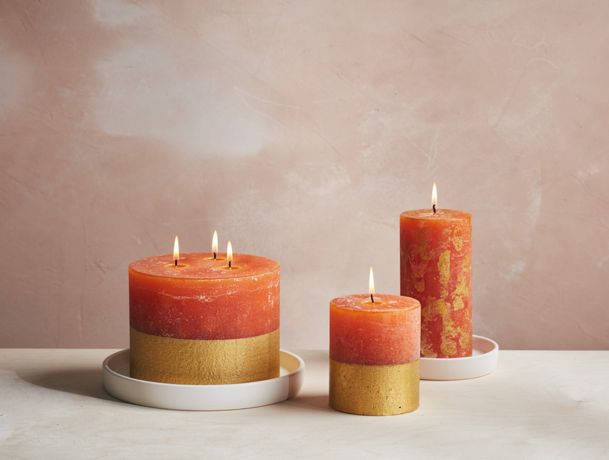 St Eval Gold Dipped Scented Pillar Candle, Orange & Cinnamon