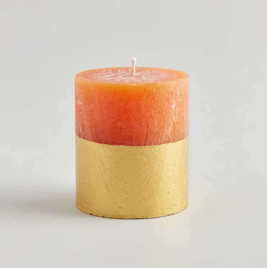 St Eval Gold Dipped Scented Pillar Candle, Orange & Cinnamon