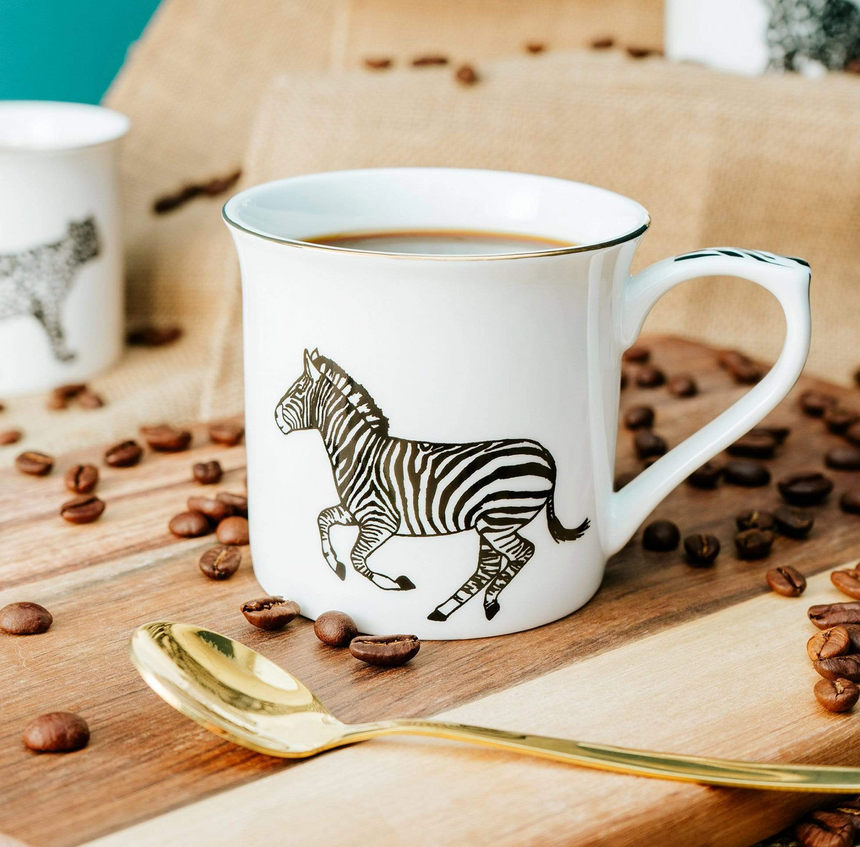 Fine Bone China Monochrome Mug, Zebra