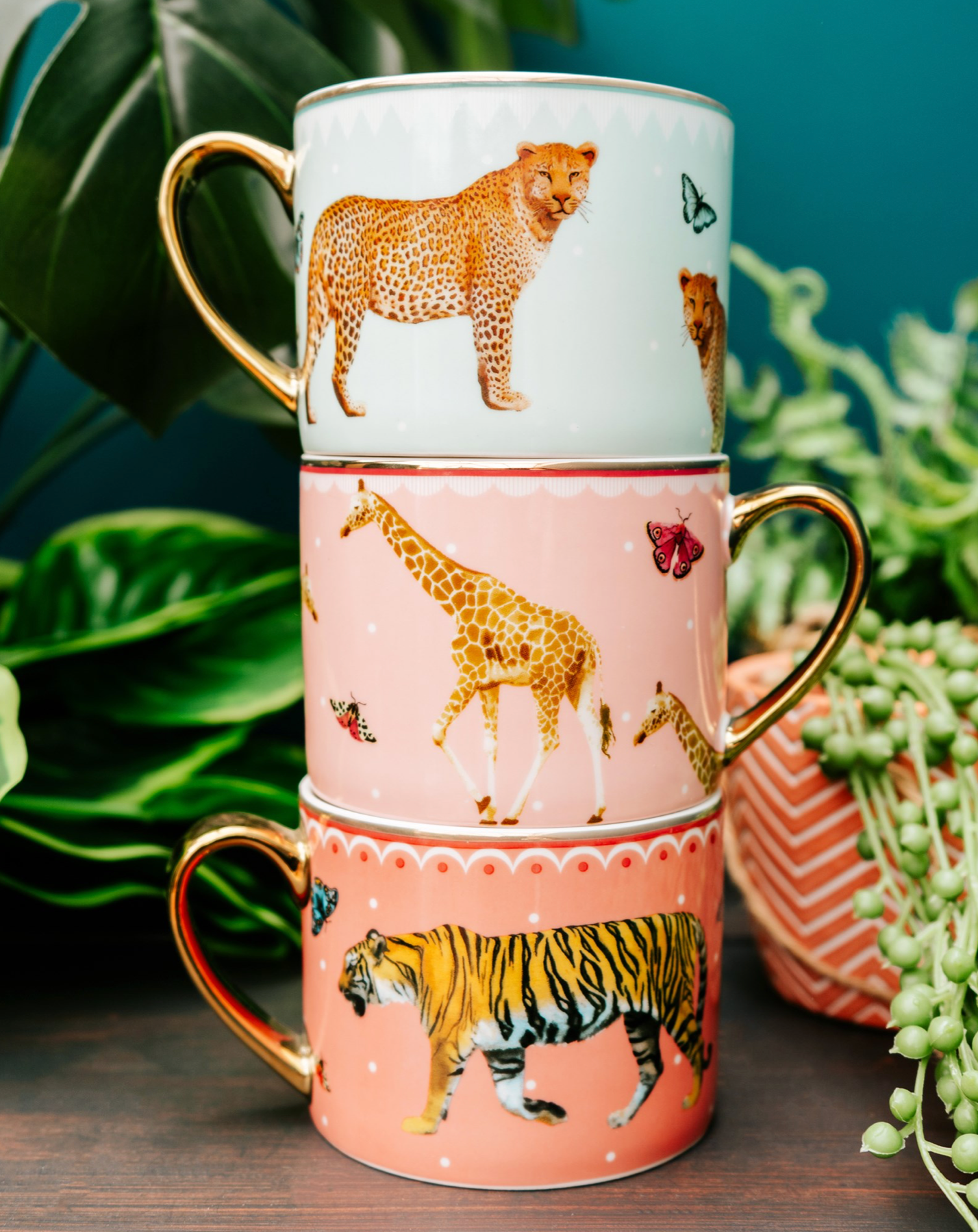 Wild Garden Straight Sided Porcelain Mug, Leopard