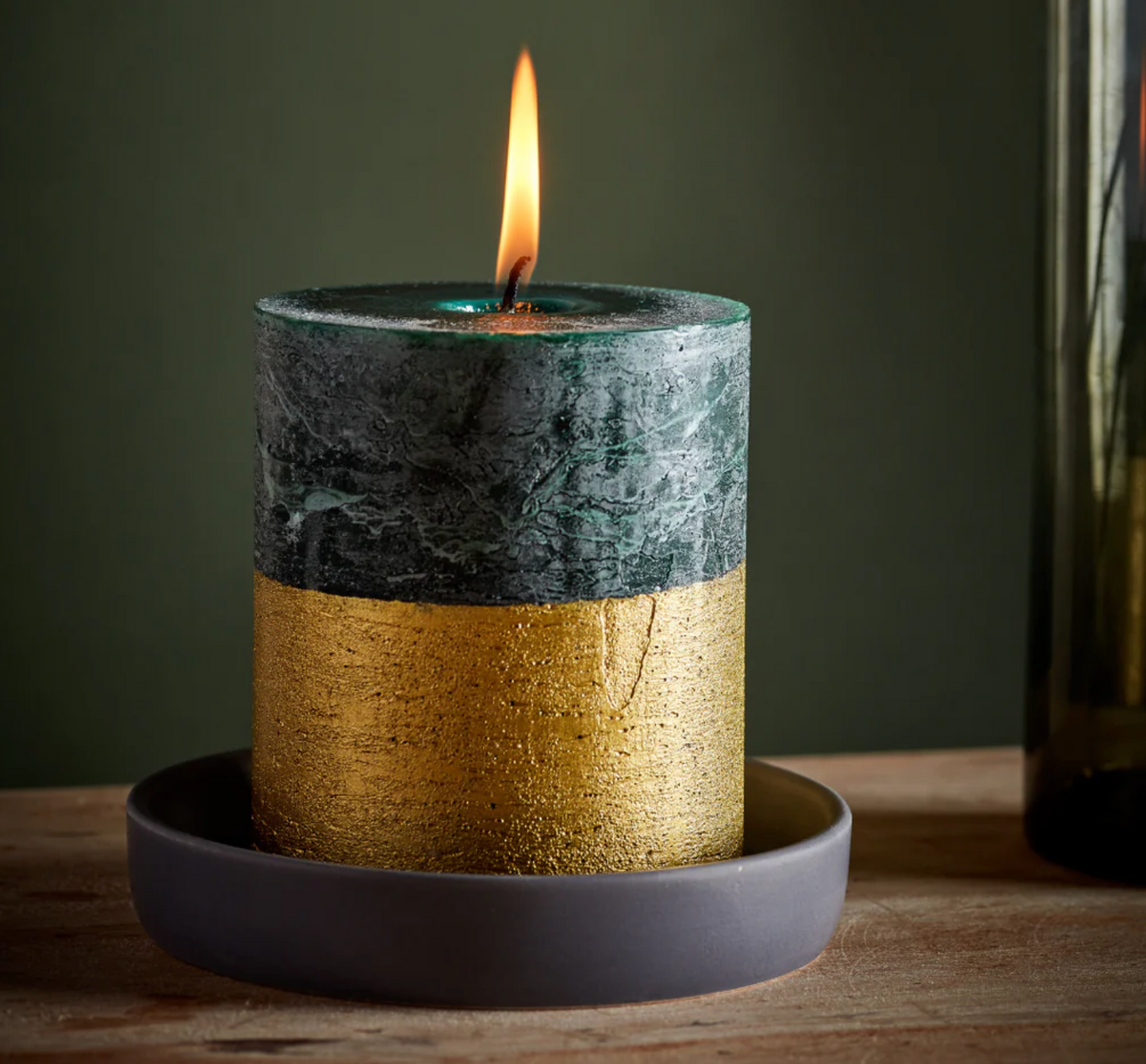 St Eval Gold Dipped Scented Pillar Candle, Winter Thyme