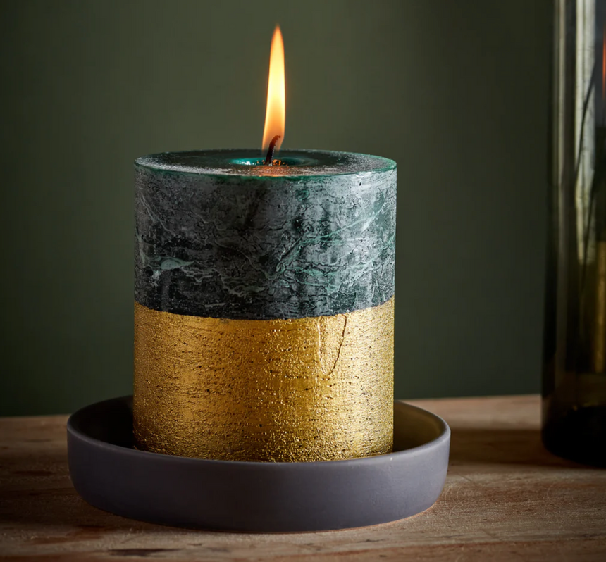 St Eval Gold Dipped Scented Pillar Candle, Winter Thyme