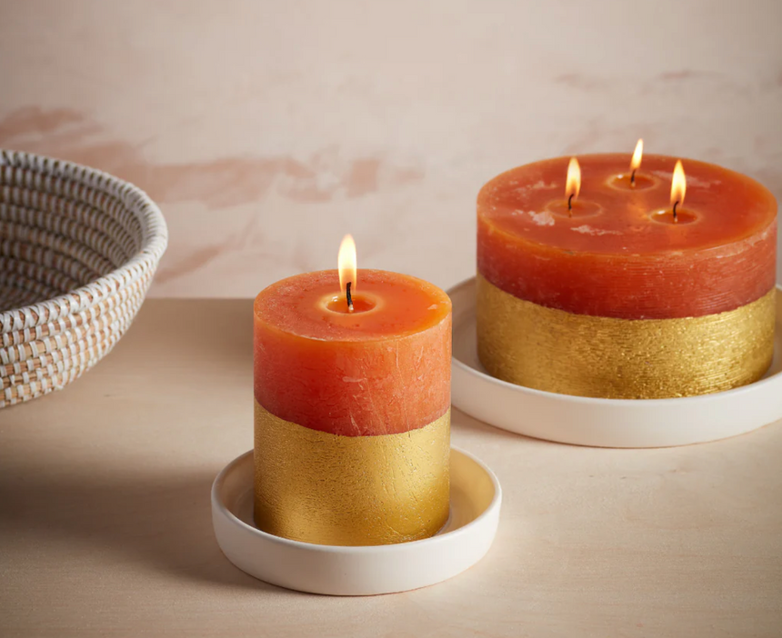 St Eval Gold Dipped Scented Pillar Candle, Orange & Cinnamon