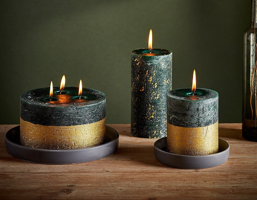 St Eval Gold Dipped Scented Pillar Candle, Winter Thyme