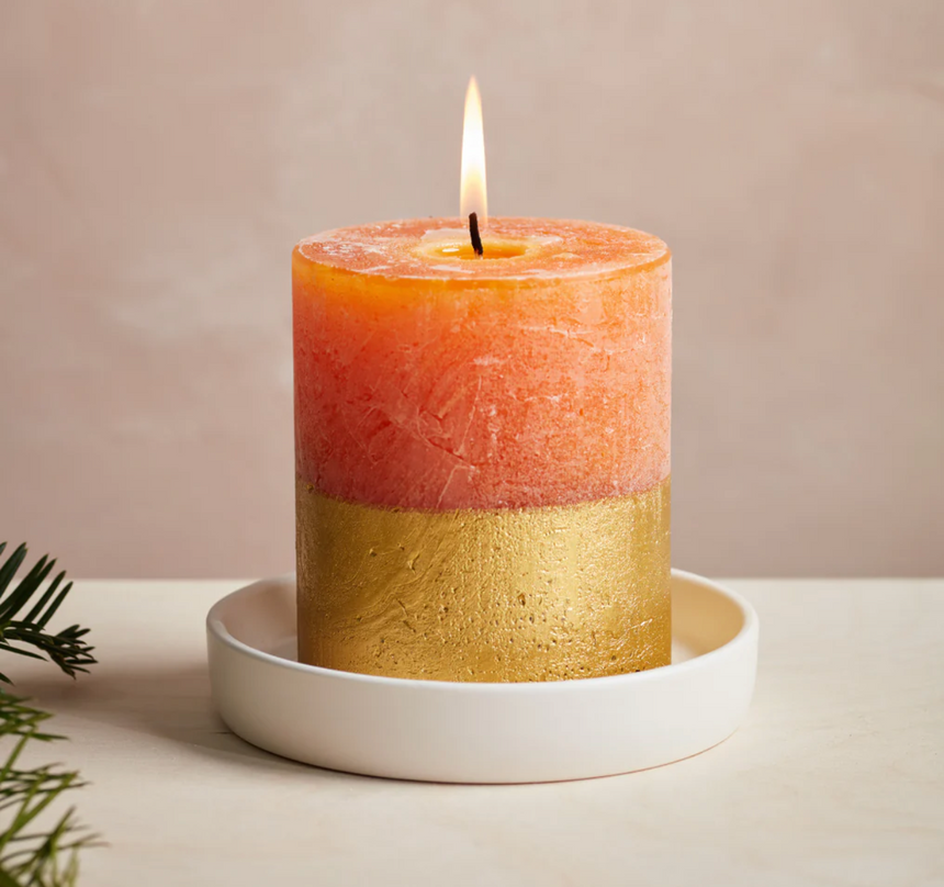 St Eval Gold Dipped Scented Pillar Candle, Orange & Cinnamon