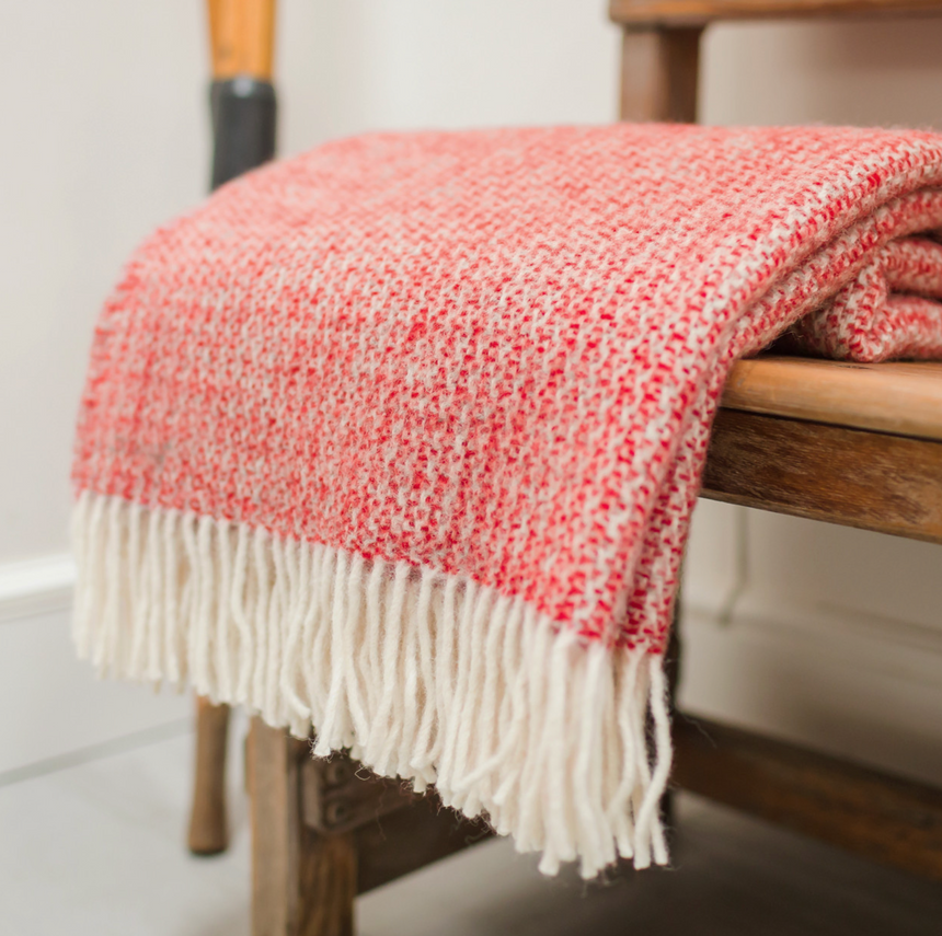 Tweedmill Illusion Pure New Wool Throw Blanket, Red & Silver