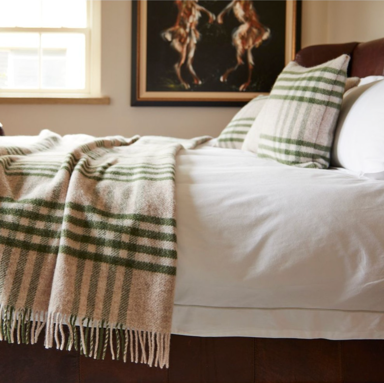 Tweedmill Hex Check Pure New Wool Throw, Olive Green