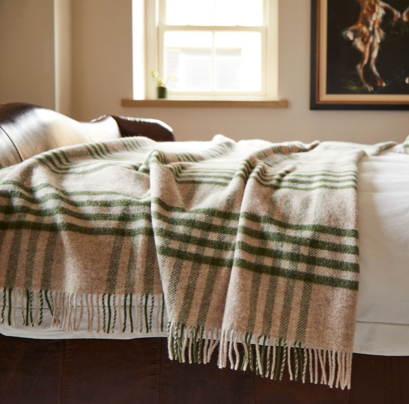 Tweedmill Hex Check Pure New Wool Throw, Olive Green