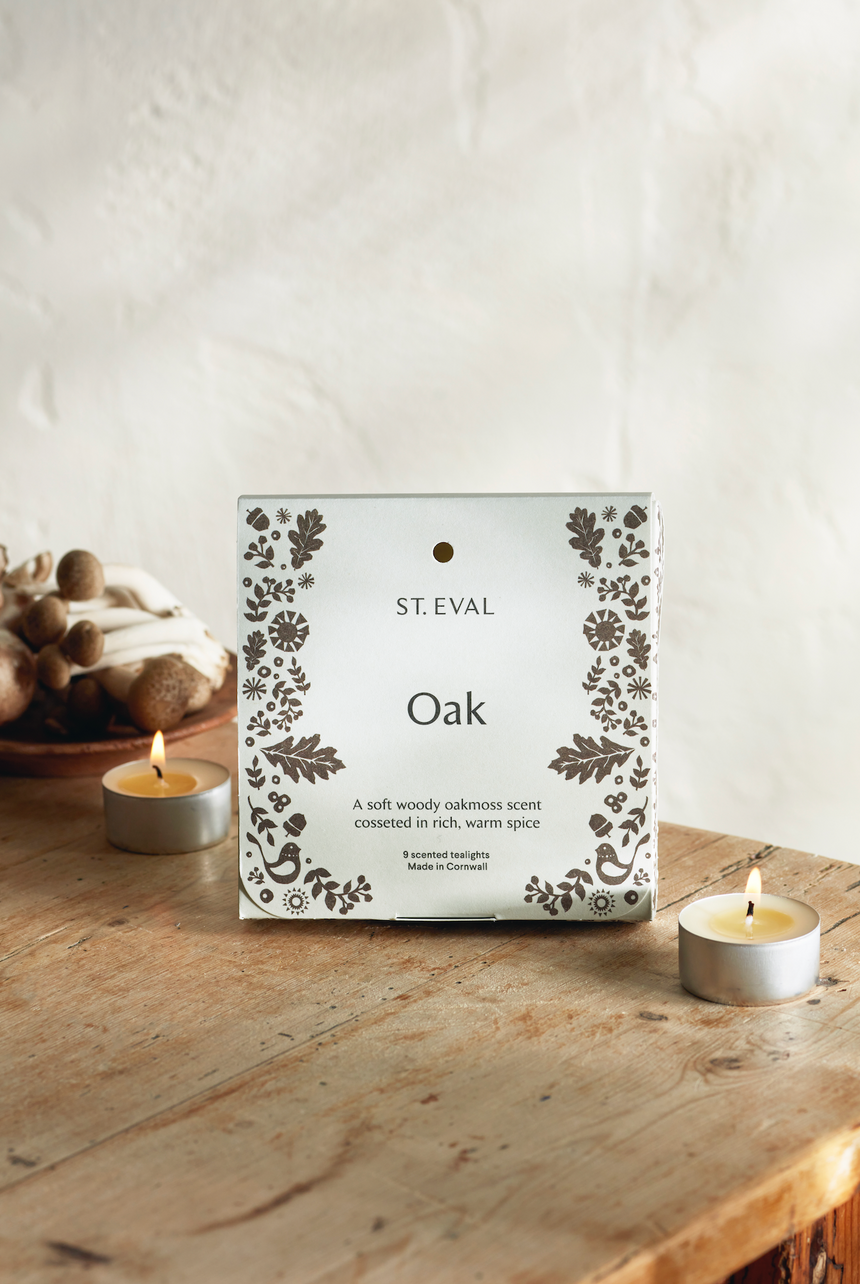 St Eval Oak Scented Tealights, (Set Of 9)