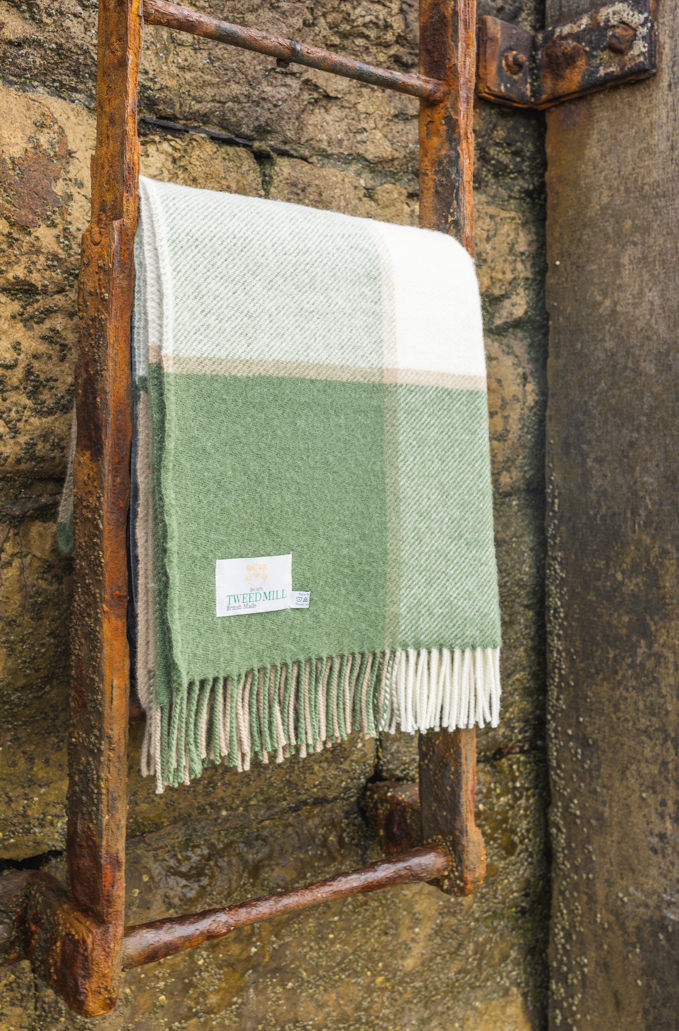 Tweedmill Block Check Pure New Wool Throw, Olive