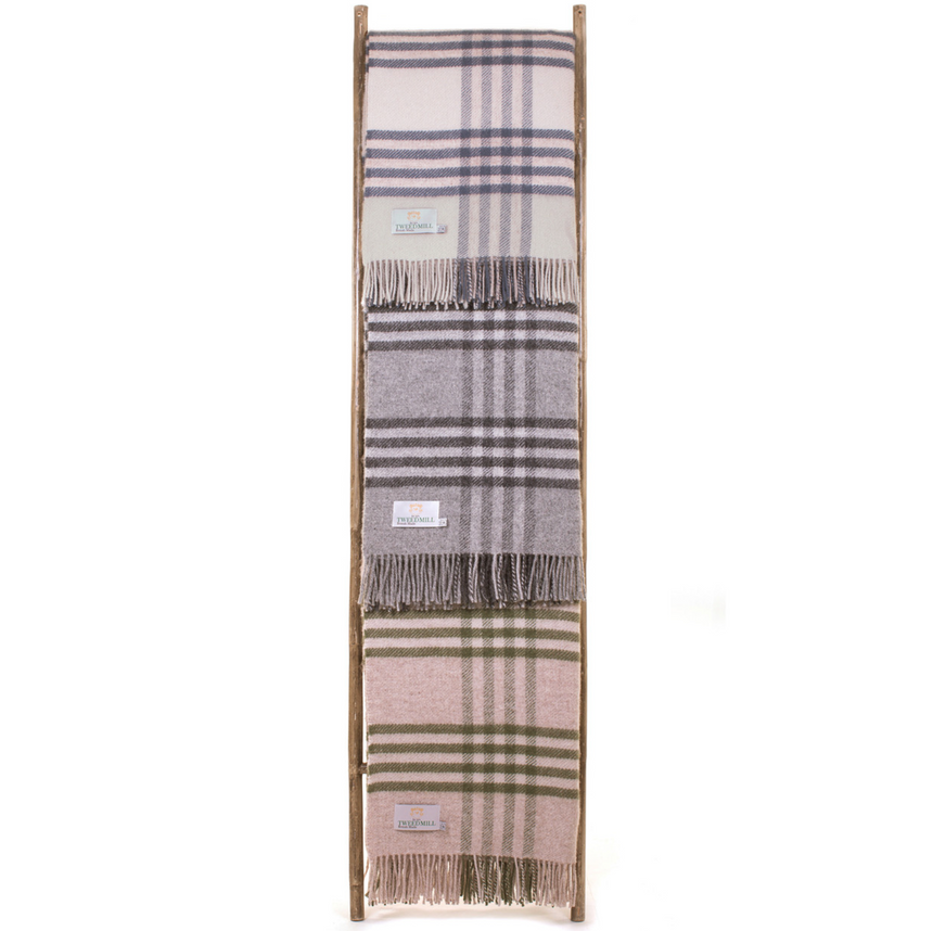 Tweedmill Hex Check Pure New Wool Throw, Slate Blue