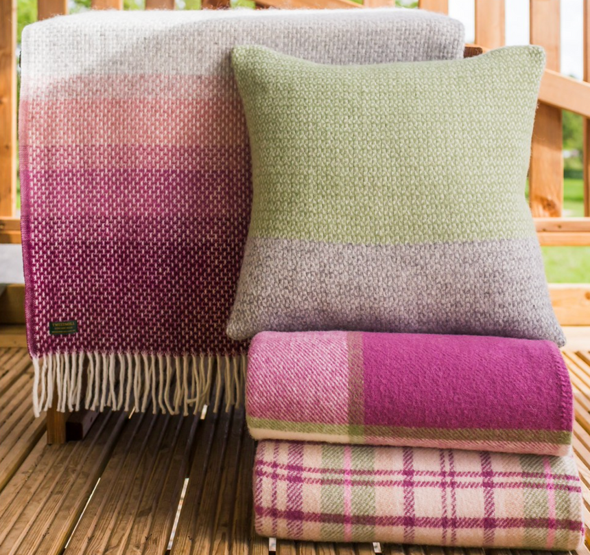 Tweedmill Block Check Pure New Wool Throw, Raspberry