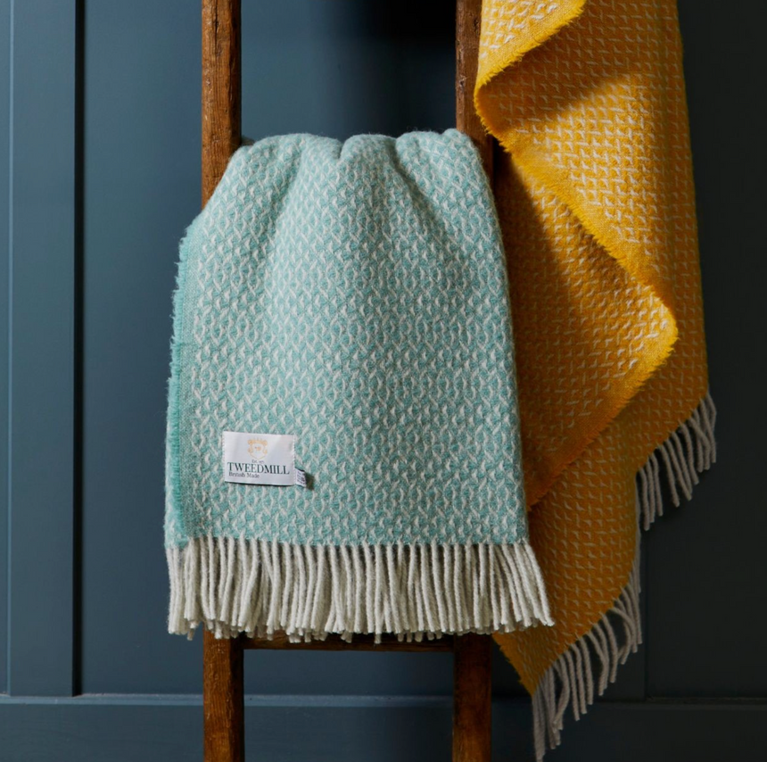 Tweedmill Diamond Pure New Wool Throw, Sea Green