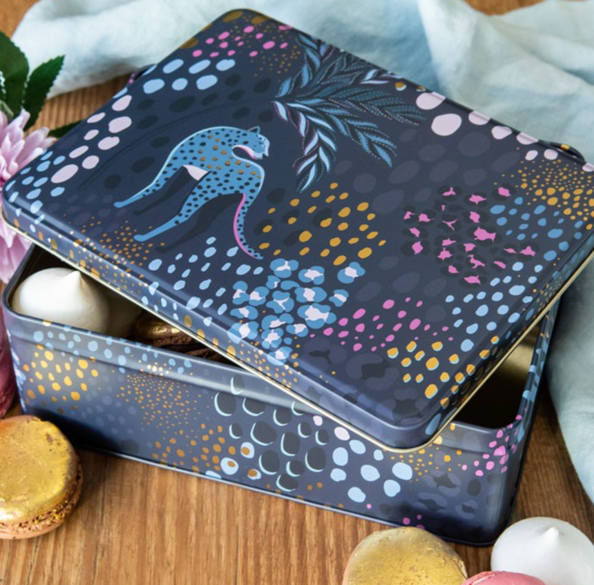 Sara Miller Deep Rectangular Storage Tin, Midnight Leopard