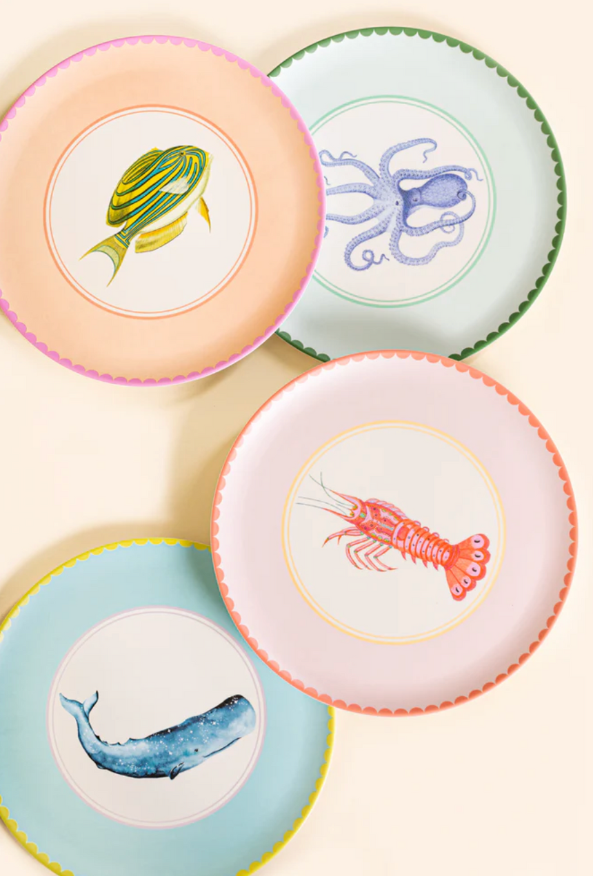 Yvonne Ellen Under The Sea Melamine Picnic Dinner plates, (Set Of 4)