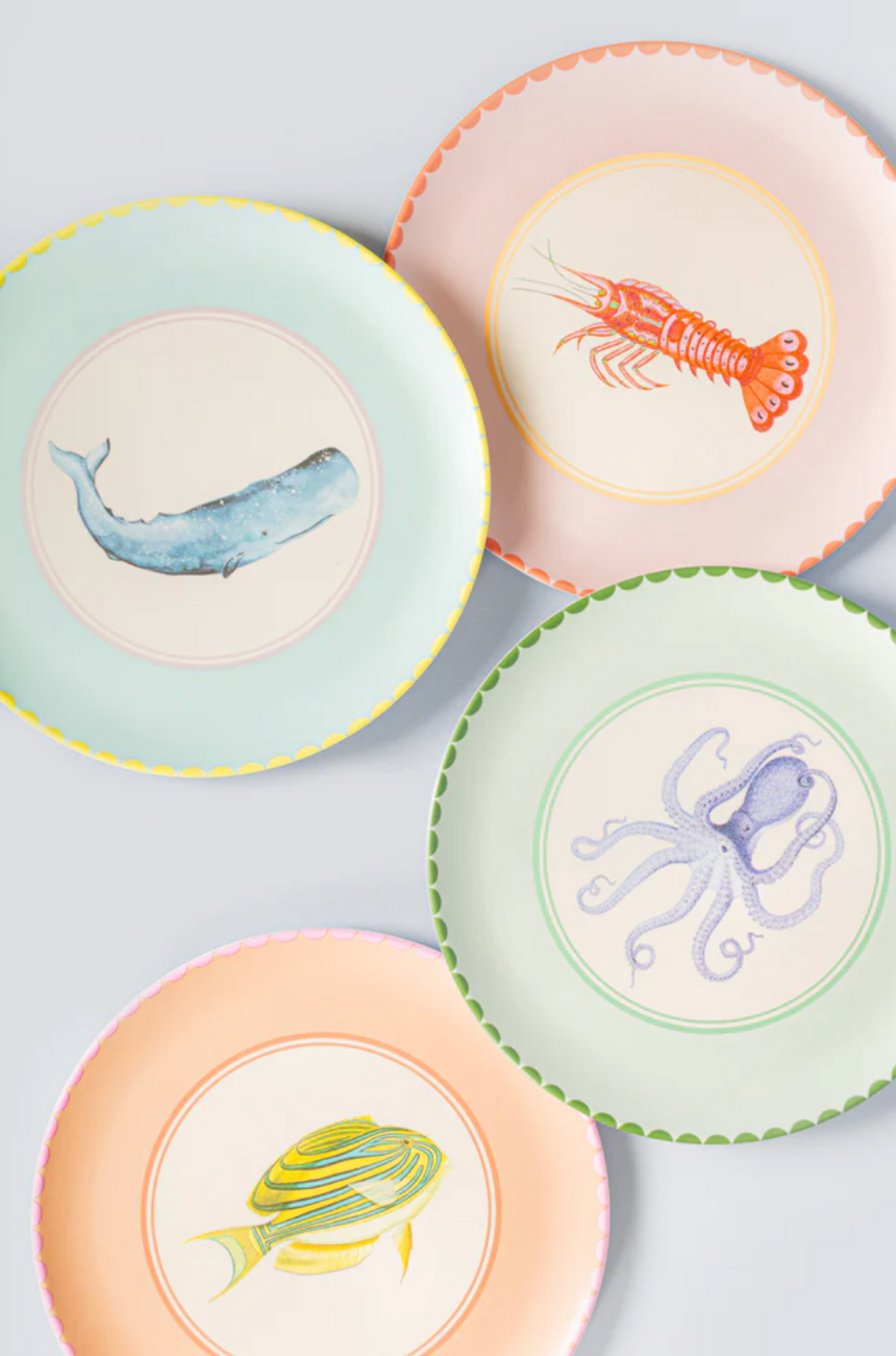 Yvonne Ellen Under The Sea Melamine Picnic Dinner plates, (Set Of 4)