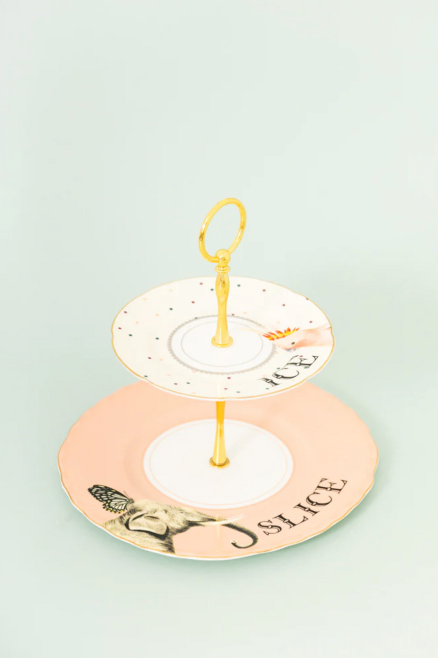 Yvonne Ellen Elephant & Parrot Two Tier Cake Stand