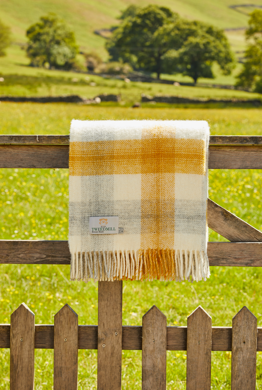 Tweedmill Meadow Check Pure New Wool Throw, Yellow