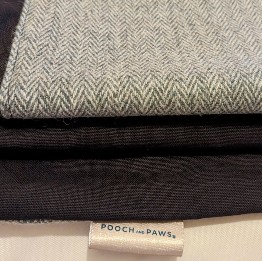 Pooch & Paws Tweed Dog Bed, Herringbone Charcoal & Navy