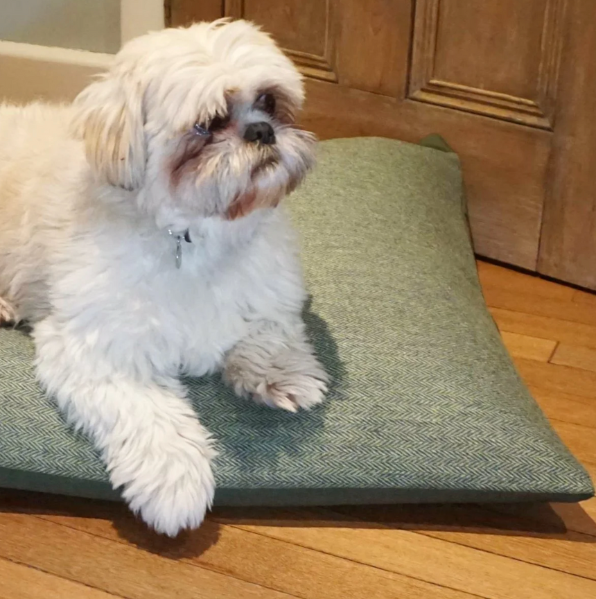 Pooch & Paws Tweed Dog Bed, Herringbone Charcoal & Navy