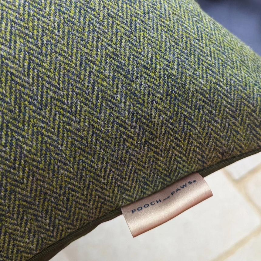 Pooch & Paws Tweed Dog Bed, Herringbone Olive Green